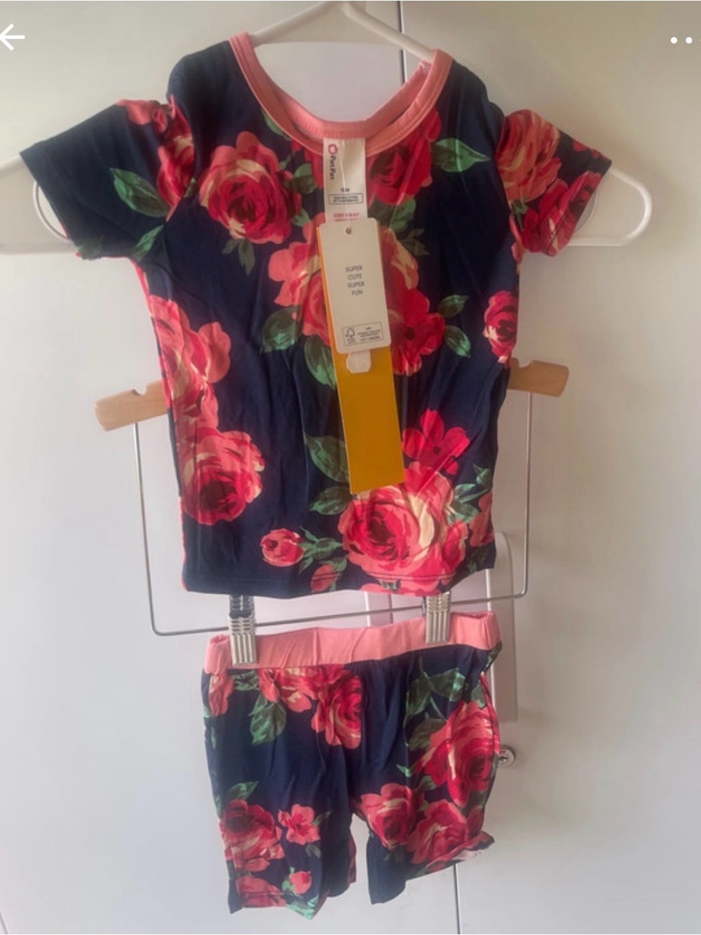 BAMBOO Navy Floral Pink Trim Kids Matching Set